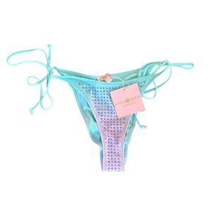 Moda Minx Crystal Cruise Tie Side Brazilian Bikini Bottom Blue Lilac Ombre XXL